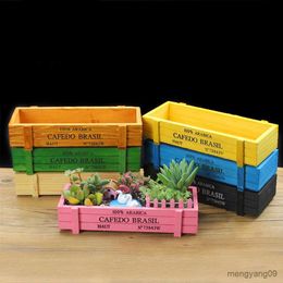 Planters Pots Pot Bunga Warna-warni Retro Kotak Kayu Pot Bunga Berdiri Makanan Log Kotak Sukulen Tanaman Pot Bunga R230808