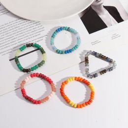 Strand Semi Precious Gemstones Natural Stone Beaded Elastic Bracelets For Women Candy Colour Bangles