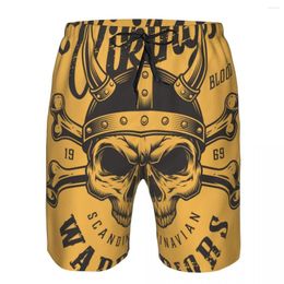 Men's Shorts Summer Beach Swimsuit Quick-drying Swimwear Viking Head Yellow Men Breathable Sexy Male