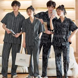 Men's Sleepwear Spring Autumn Couple Cotton Short Sleeve Long Pants Pajama Set For Men Korean Loose Pyjama Women Homewear Home Clothes