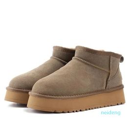 Designer -Mini Platform Boot Woman Winter Ankle Australia Snow Boots Thick Bottom Leather Warm Fluffy Booties