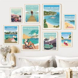 Spain Mallorca Travel Landscape Canvas Painting Beach Wall Art Tourist City Posters And Prints for Living Room Decoration Home Decor Picture No Frame Wo6