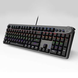 Wired Gaming Mechanical Keyboard with 104 Keys Mixed Backlight Black and Grey With Multi-Function Knobs French/US Layout/ES-RS HKD230808