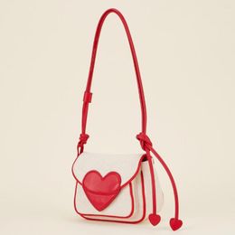 Evening Bags Red Love Heart Women's Square Shoulder Bag Portable Canvas Female Small Messenger Contrast Colour Ladies Purse Handbags