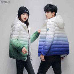 S-4xl Mens White Duck Down Jacket Winter Male Coats Zipper Mixed Colours Hooded Short Style Slim Couple Outerwear Clothes Hy135 L230520