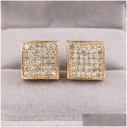 Stud Earrings Bling For Jewellery Luxury Gold Micro Pave Cz Rhinestone Hip Hop Iced Out Square Earring Drop Delivery Dhgarden Dhape