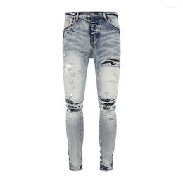 Men's Jeans Streetwear Fashion Brand Slim Fit Ripped Pants Stretch Skinny Punk Style Vintage Wash Cotton Pencil Trousers