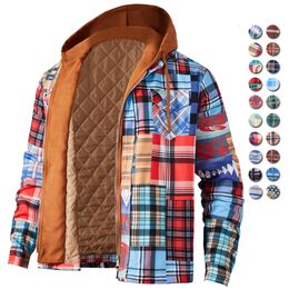 Men's Jackets Mens Autumn Winter Jacket Harajuku Plaid Hooded Zipper Long Sleeve Basic Casual Shirt Jackets European American Size S-5XL 230807