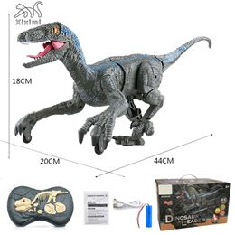 ElectricRC Animals 24G RC Dinosaur Raptor Jurassic Remote Control Velociraptor Toy Electric Walking Dino dragon Toys For Childrens Christmas Gifts 230807