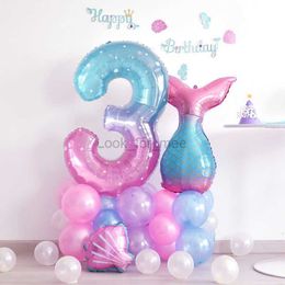 40Inch Large Rainbow Starry Sky Number Balloons 1 2 3 4 5 6 7 8 9 Foil Balloon Kids Mermaid Birthday Party Decoration Helium Bal HKD230808