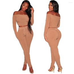 Women's Two Piece Pants Women Set Sexy Tube Crop Top Knitted Plus Size Clothing Tights