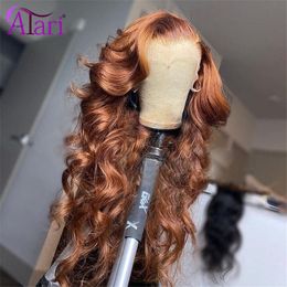Synthetic Wigs Ginger Brown Body Wave Lace Front Brazilian Human Hair Pre Plucked 13x4 Frontal Transparent Wig 230807