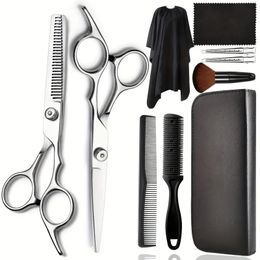 10 Pcs Professional Hair Cutting Scissors Set - Stainless Steel Hairdressing Shears for Home & Barber Use