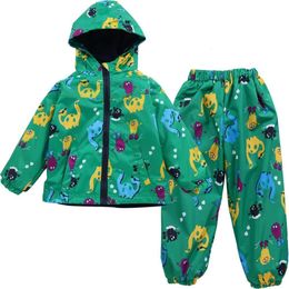 Clothing Sets LZH Children Cartoon Waterproof Raincoat Jacket Pants Outfits Boys Clothes Suit Girls Kids Rain Sport 2 6 Years 230807