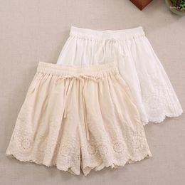 Women's Shorts Summer Sweet Hollow Embroidery Women Solid Colour Casual