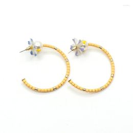 Hoop Earrings Tile Enamel Macaron C Shape Semicircular For Women Delicate And Small Flower Pearl Lady Pastoral Accessories