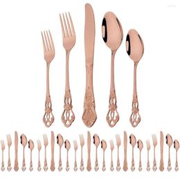 Dinnerware Sets 30Pcs Rose Cutlery Set Retro Knife Dessert Fork Spoon High Quality Stainless Steel Flatware Kitchen Tableware