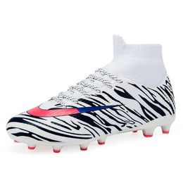 New Style Womens Mens High Top Soccer Shoes Youth TF AG Football Boots Fashion Sneakers Kids Training Shoes Zebra Design