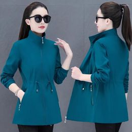 Women's Trench Coats Windbreaker Women Mid Length Outerwear 2023 Spring Autumn Korean Waist Jacket Coat Female Basic Black Clothes