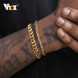 Charm Bracelets Vnox Basic Mens Cuban Twist Rope Chain 123Pcs in One Set Gold Color Stainless Steel Figaro Wheat Links 230807