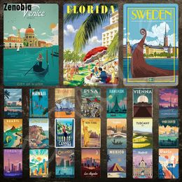 Vintage Travel Metal Sign National Landmark Building Tin Sign Plate City Landscape Metal Sticker Retro Plaque Wall Stickers for Home Aesthetic Decor 30X20CM w01