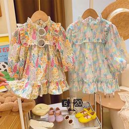 Girl's Dresses gaun anak perempuan gaun bercetak Ruffle berdiri musim semi musim gugur 2023 gaun putri gaun modis anak-anak