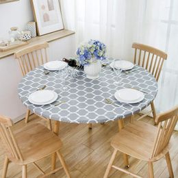 Table Cloth BMDT-Round Tablecloth With Elastic Edge Waterproof Oil Proof PVC Wipe Clean Cover For Indoor And Outdoor