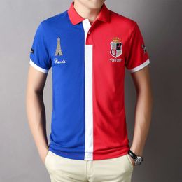 Polo Shirt Men's short sleeve sports casual Colour contrast Colour contrast pure cotton Colour contrast embroidery French football fans