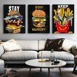 Cartoon Burger Money Canvas Painting Wall Art Modular Stay Hungry Home Decor Money Luxury Anime Poster Prints Living Room Decoration Wall Pictures Wo6