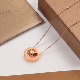 Luxury necklace Classic Round wheel rose gold necklace circle double ring inlaid with diamond crystal female Jewellery titanium steel Luxury Party wedding gift