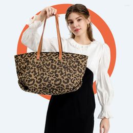 Evening Bags 2023 Large Capacity Vintage Leopard Print Underarm Tote Bag Simple Cotton Linen Canvas Shoulder