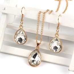 Wedding Jewellery Sets 1 set Rose Gold colour Water drop Pendant Necklace earrings Fashion white 230808