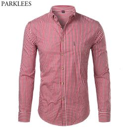 Men's Casual Shirts Mens Plaid Cotton Casual Dress Shirts Slim Fit Long Sleeve Button Down Fashion Men Work Business Brand Shirt Chemise Homme 230807