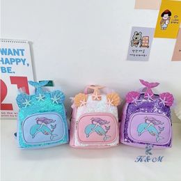 Nuovo arrivo vendita calda bambini bambini sirena con zaino borsa delfino cartone animato Q versione PU paillettes guscio creativo