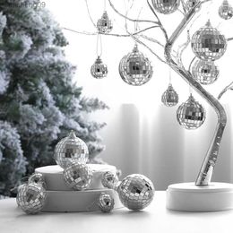 6/12pcs Silver Disco Christmas Balls Christmas Tree Ornaments 3/5/6cm Hang Pendant Ball Xmas Tree Decor 2023 New Year Decoration L230620