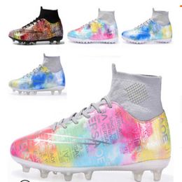 Rainbow Colour Mens High Top Football Boots Comfortable TF AG Soccer Shoes Youth Fashion Sneakers Training Shoes