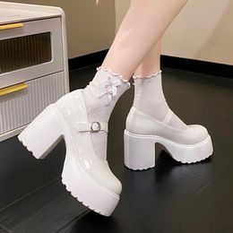 Dress Shoes Fashion White Platform Pumps for Women Super High Heels Buckle Strap Mary Jane Woman Goth Thick Heeled Party Ladies 230807