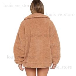 Winter Women Faux Fur Solid Colour Jacket Fluffy Teddy Bear Fleece Zipper Pockets Long Sleeve Furry Coat Casual Street Wear T230808