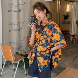 Women's Blouses Summer Beach Style Retro Loose Fitting Design Trendy Brand Female Niche Chic Floral Short Sleeved Shirt Top