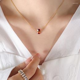 Pendant Necklaces Minar Temperament Colourful Rectangle Crystal Birthstone Necklace For Women 18K Gold Silver PVD Plated Stainless Steel