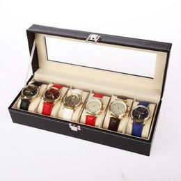 Jewellery Boxes 6 Slots Leather Watch Storage Box Organiser Mechanical Mens Display Holder Cases Black Gift Items 230808