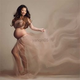 Maternity Dresses Sexy Women Maternity Photography Outfit Sets For Baby Shower Lace Tops Mesh Skirt Pregnant Woman Pregnancy Photoshoot Dress Gown HKD230808