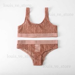 Women No trace Sexy jacquard knickers Bras Sets girl cool fashion brand Deep V Gold letter print Gather Sexy stripes elastic Underwear Set T230808