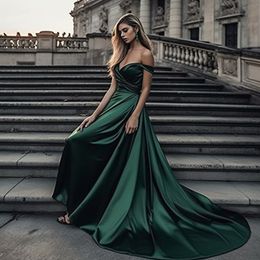 Elegant A Line Evening Dresses for Women Sweetheart Off Shoulder Pleats Draped Satin Sweep Train Formal Occasions Wear Birthday Celebrity Pageant Party Prom Gowns