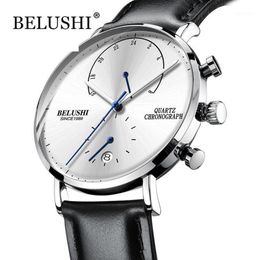 Mens Waterproof Watches Leather Strap Slim Quartz Casual Business Mens Wrist Watch Top Brand Belushi Male Clock 2020 Fashion1252P