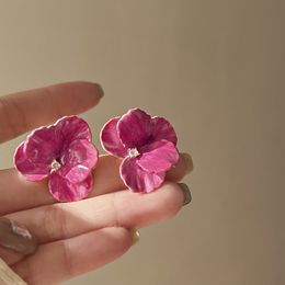 Dangle Chandelier Arrival Trendy Sweet Oil Painting Pink Flower earrings Dangle Earrings For Women Metal Jewellery Party Birthday Temperament 230808