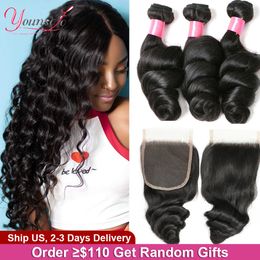 Synthetic Younsolo Human Hair Loose Wave Bundles With Closure Brazilian 3 4 Lace wave 230807