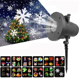 LED Effects Christmas Projector Laser Light 12 Replaceable cards Colorful Patterns Night Light Wedding Fairy Garden Lawn Lamp Landscape