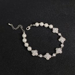 Zircon Flower Pearl Bracelets Jewellery Four-leaf Cleef Clover Luxury Design Wedding Jewellery Chirstmas Gift