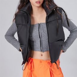 Women's Vests Winter Warm Quilted Lightweight Women Solid High Neck Drawstring Hem Sleeveless Zipper Tops Femme Fashion Street Waistcoat